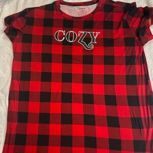 Joyspun Women's 2X-3X Short Sleeve Red Pepper Plaid Cozy Nightgown Shirt